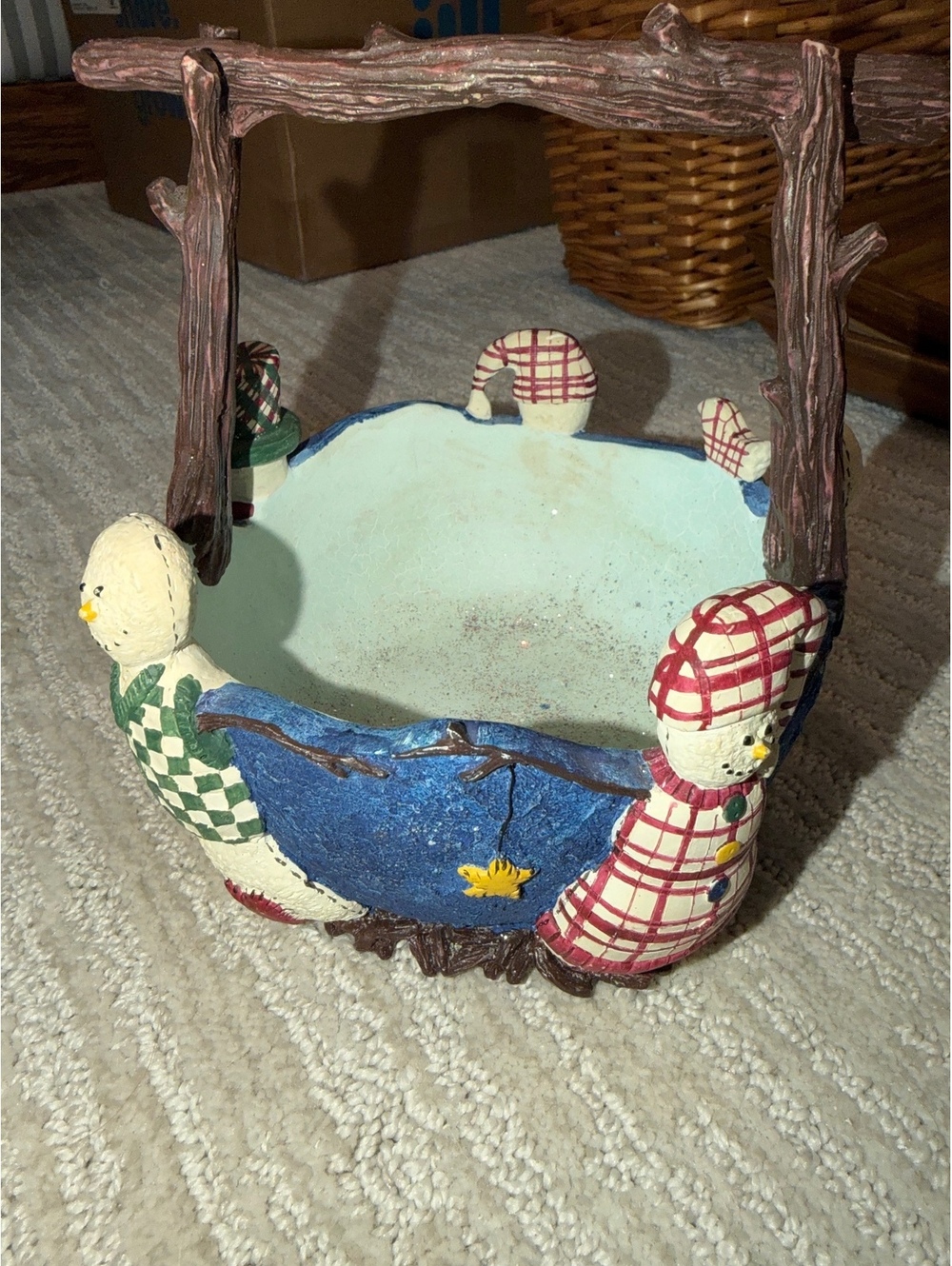Snowman winter decorative basket planter